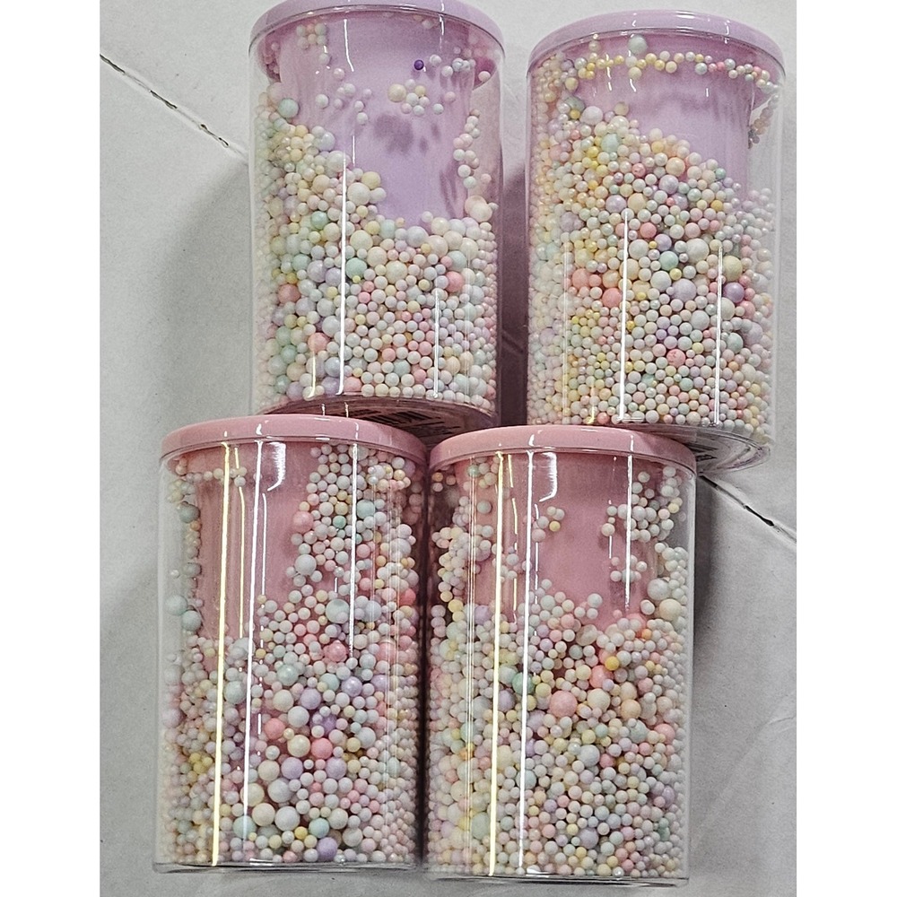 4pc Acrylic Pastel Pen Pencil Holder Set Small Foam Balls Pink & Purple‎ 4"